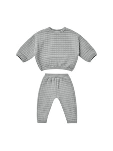 Quincy Mae - Quilted Sweater & Pant Set Dusty Blue