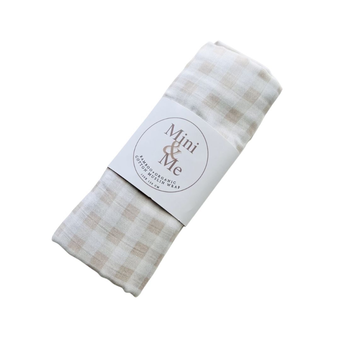 Mini & Me - Bamboo Organic Cotton Muslin Wrap Nude Gingham