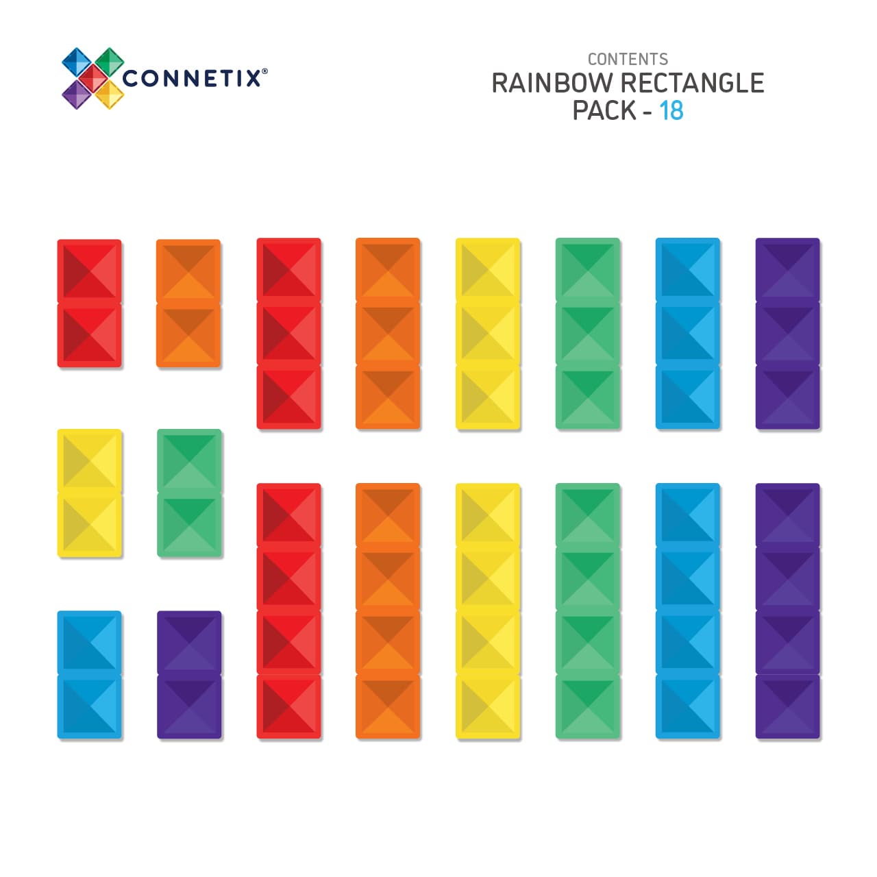 Connetix Rainbow 18 Piece Rainbow Rectangle Pack