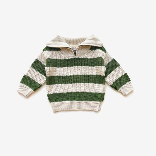The Rest - Organic Fisherman Jumper Clover Rugby Stripe