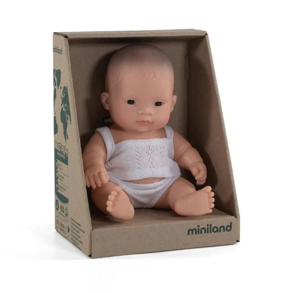 Miniland Doll Anatomically Correct Baby, Caucasian Asian Girl 21cm