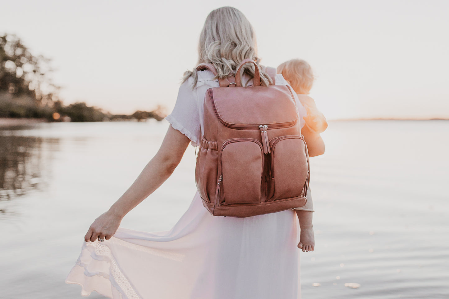 OiOi Faux Leather Nappy Backpack - Dusty Rose