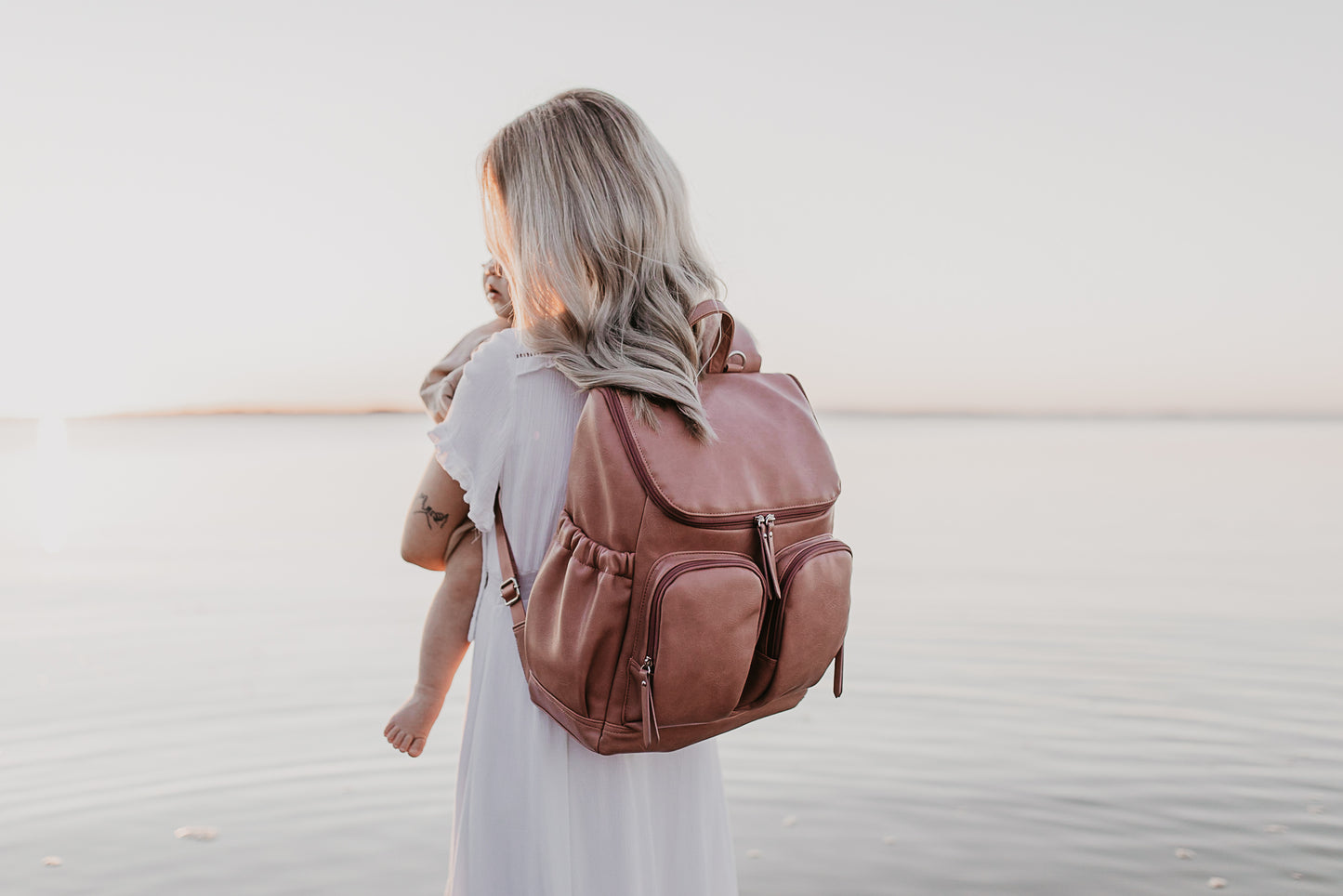 OiOi Faux Leather Nappy Backpack - Dusty Rose