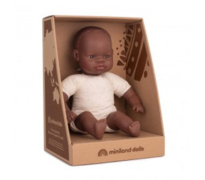 Miniland Doll Anatomically Correct Baby, Soft Bodied with articulated head, African, 32 cm