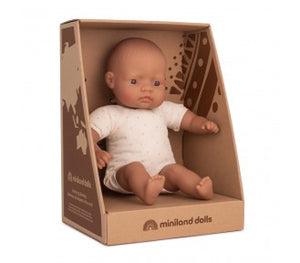 Miniland Doll Anatomically Correct Baby, Soft Bodied with articulated head, Hispanic, 32 cm