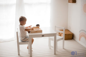 Qtoys Timber White Table and 2 Standard Chairs
