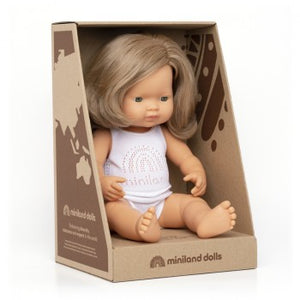 Miniland Doll Anatomically Correct Baby, Caucasian Dark Blonde Girl 38cm