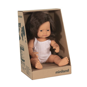 Miniland Doll Anatomically Correct Baby, Caucasian Girl Brunette 38cm