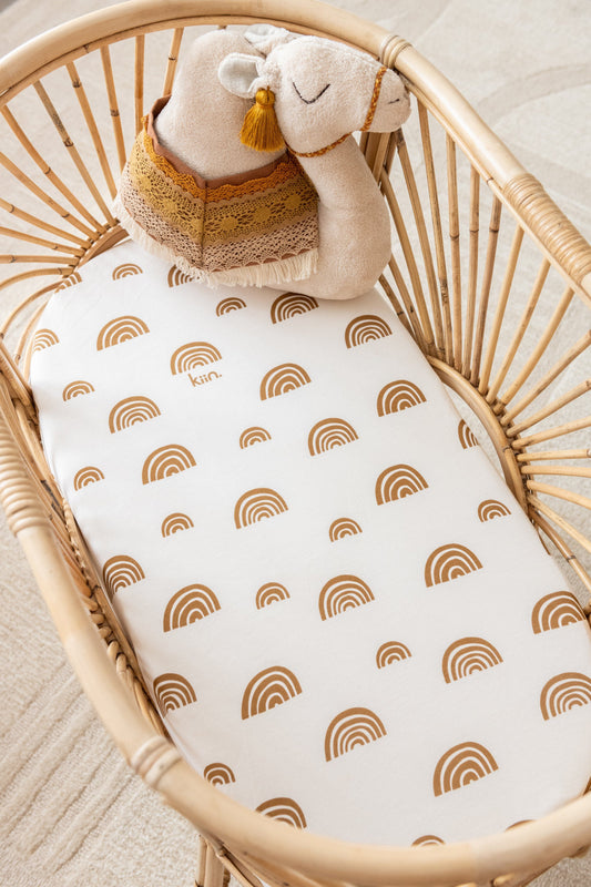 Kiin Organic Cotton and Bamboo Fitted Bassinet Sheet Rainbow Ivory and Umber