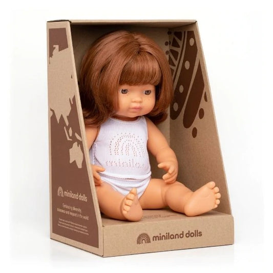 Miniland Doll Anatomically Correct Baby, Caucasian Red Hair Girl 38cm