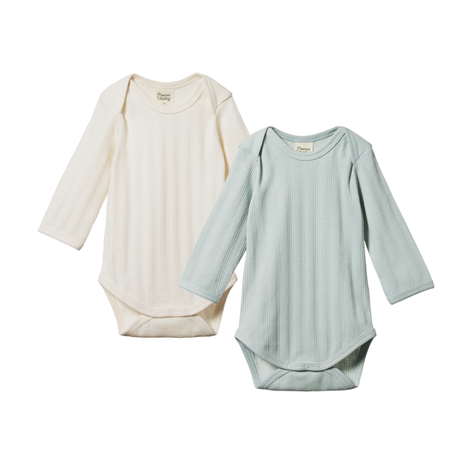 Nature Baby Long Sleeve Bodysuit 2 pack - Natural/Sea