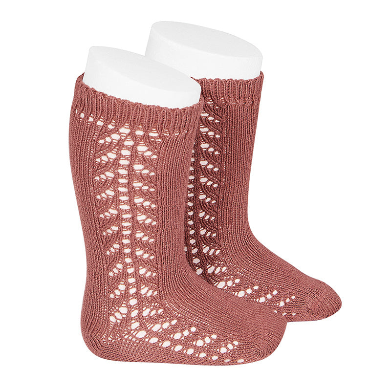 Condor - Ribbed Knee High Openwork Socks. Terrracota 2592/2 COL 126