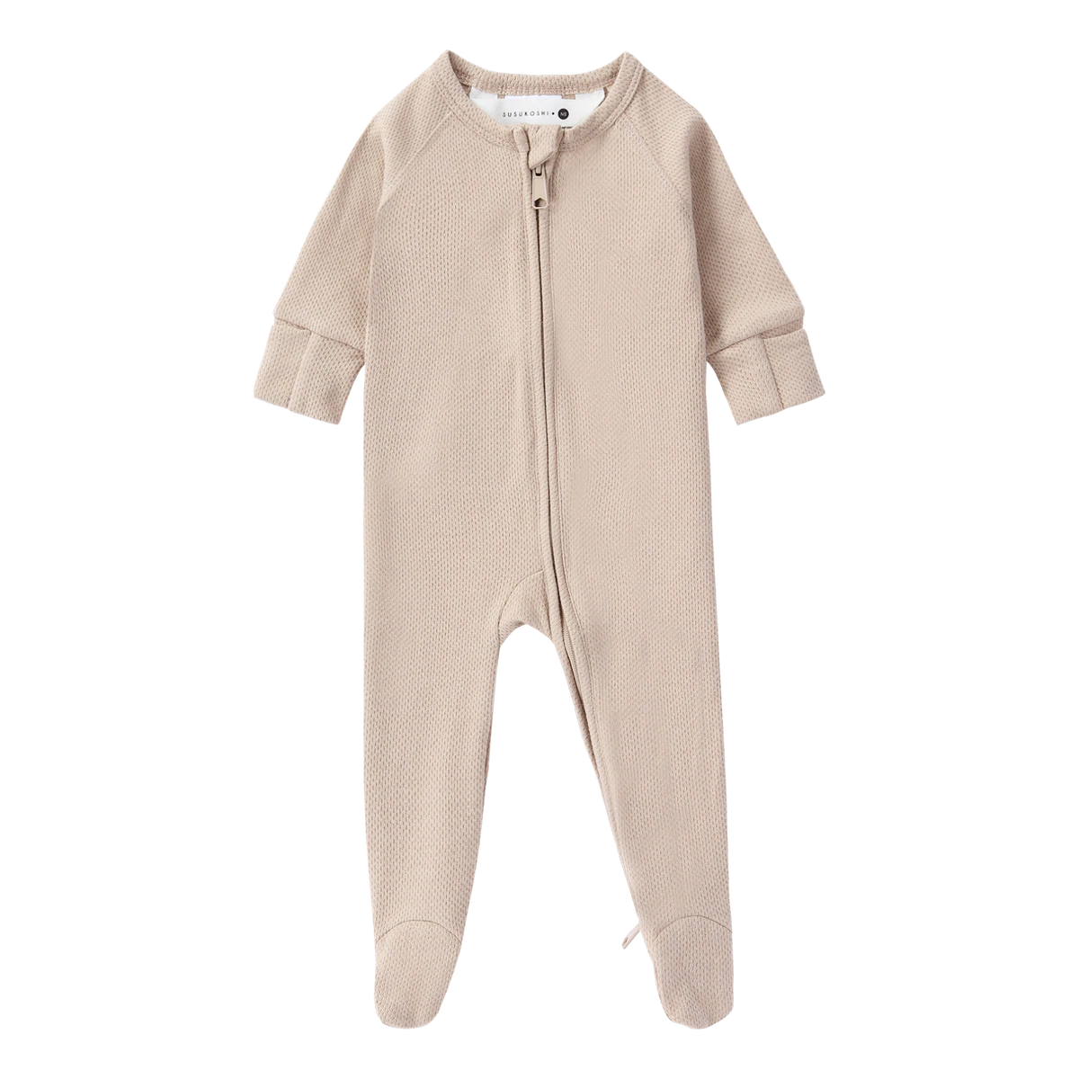 Susukoshi Organic Zip Growsuit Long Sleeve. Taupe